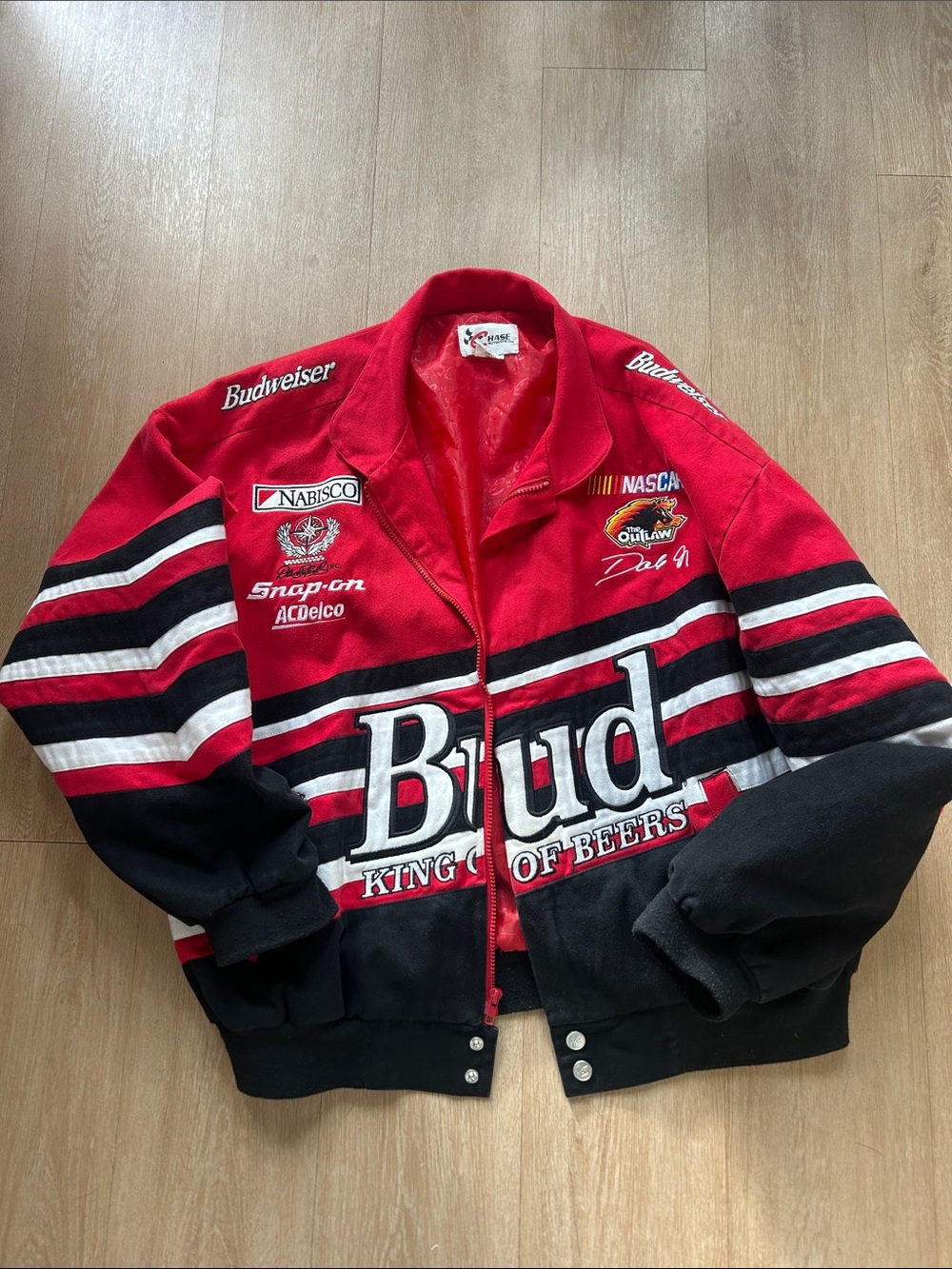 Budweiser x NASCAR Vintage Red Black White Racing Bomber Jacket
